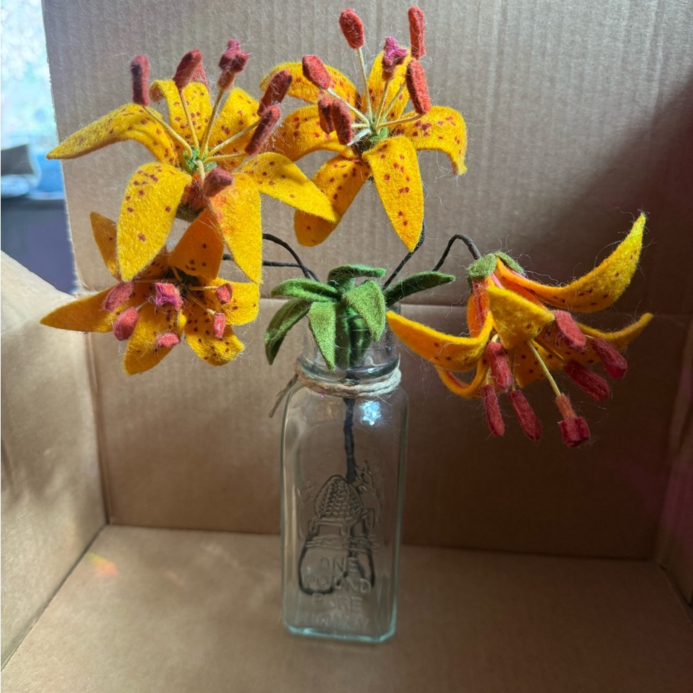 Turks cap lily- Felt Lily Bouquet in Glass Vase